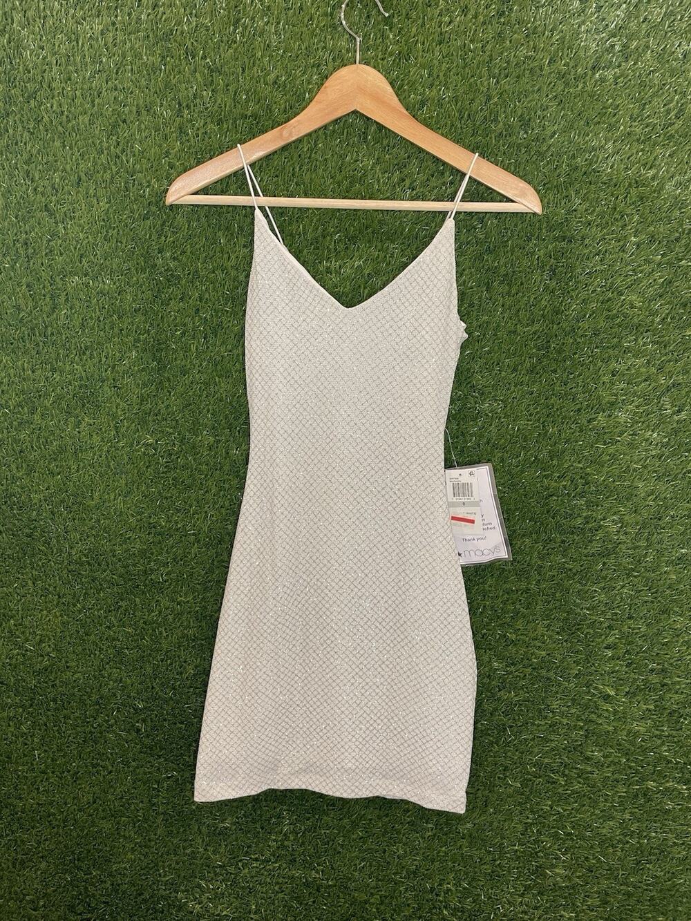 B. Darlin Juniors' Netted Rhinestone Dress - Silver/White - NWT